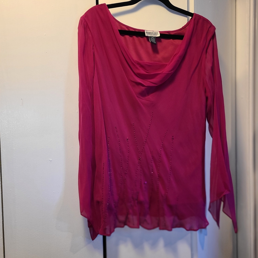 Robbie Bee Fuchsia Blouse with Embellished Hem Size 14W